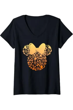 Disney Donna Minnie Mouse Halloween Ghosts & Pumpkins Gradient Maglietta con Collo a V