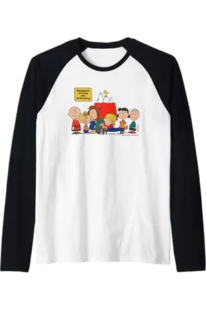 Peanuts Snoopy Woodstock Happy Gang Amici Amicizia BFF Vintage Maglia con Maniche Raglan