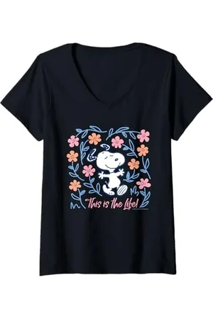 Peanuts Donna Snoopy Buona Vita Primavera Fiori Estate Felice Divertimento Natura Maglietta con Collo a V