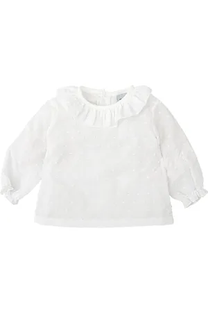BABIDU Camisa bebé Niña Algodón Plumetti, Cuello Volante Fruncido Y Manga Larga con Puños Elásticos Camicia, , 3 Anni Unisex-Bimbi