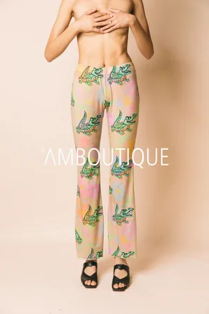 WHITE Croco panta pantaloni stampa croco flowers, s