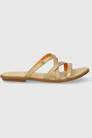 Tommy Hilfiger Infradito in pelle TH STRAP FLAT SANDAL GOLD donna colore FW0FW08068