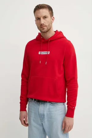 Tommy Hilfiger Felpa in cotone uomo colore con cappuccio con applicazione MW0MW34379
