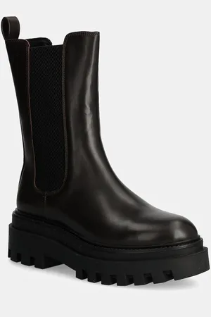 Calvin Klein Stivaletti chelsea in pelle FLATFORM CHELSEA BOOT MG LTH donna colore YW0YW01542