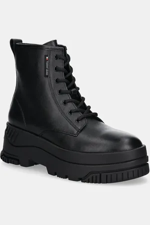 Tommy Hilfiger Stivaletti alla caviglia in pelle TJW LACE UP FLATFORM BOOT donna colore EN0EN02665
