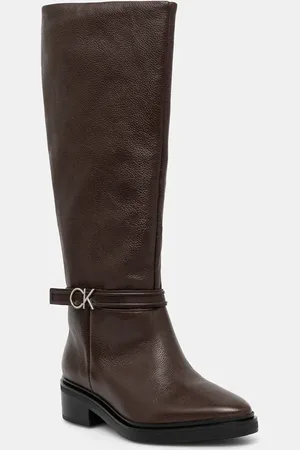 Calvin Klein Stivali in pelle HEEL KNEE BOOT 30 W/HW LTH donna colore HW0HW02184