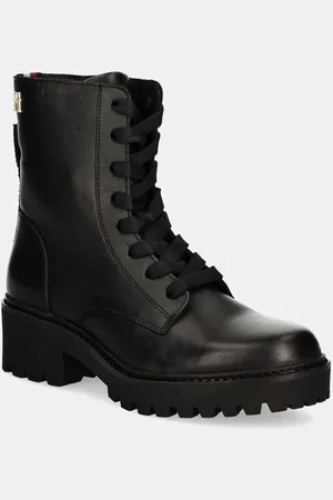 Tommy Hilfiger Stivali da motociclista in pelle CHIC MID HEEL LEATHER LACE-UP donna colore FW0FW08305
