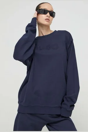 HUGO BOSS Felpa in cotone donna colore blu con applicazione