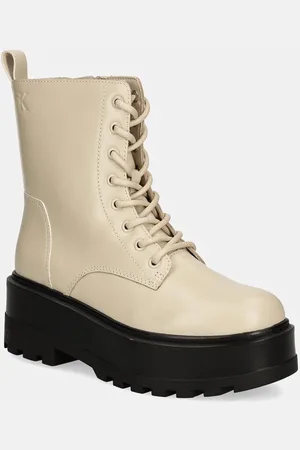 Calvin Klein Stivali da motociclista FLATFORM HIGH LACE UP MG DL donna colore bianco YW0YW01535