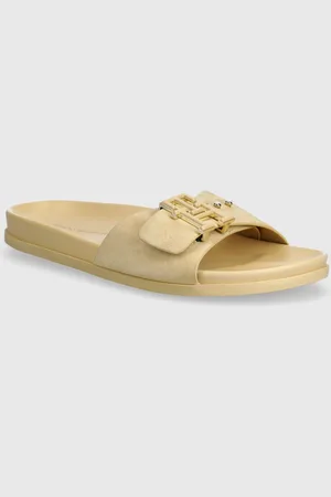 Tommy Hilfiger Ciabatte slide in camoscio TH HARDWARE SUEDE FLAT SANDAL donna colore FW0FW07935