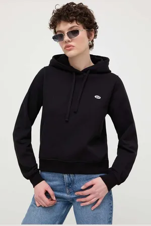Diesel Felpa in cotone donna colore con cappuccio con applicazione