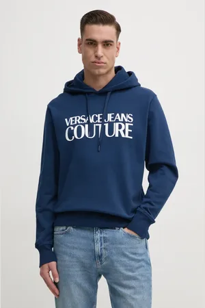 VERSACE Felpa in cotone uomo colore con cappuccio con applicazione 78GAIE05 CF00E