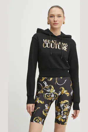 VERSACE Felpa in cotone donna colore con cappuccio con applicazione 78HAIE00 CF00E