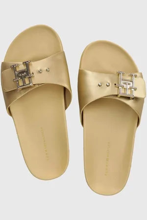 Tommy Hilfiger Infradito in pelle TH HARDWARE GOLD FLAT SANDAL donna colore FW0FW07947