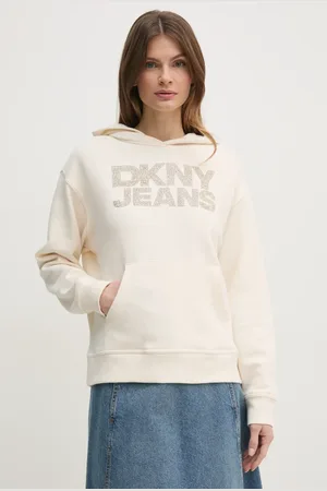 DKNY Felpa in cotone donna colore con cappuccio con applicazione DJ4T1299