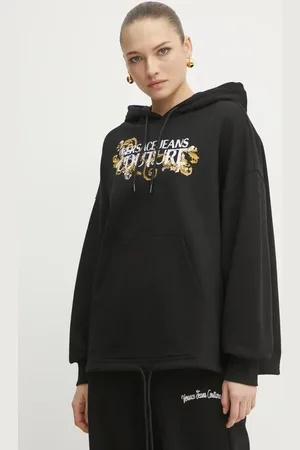 VERSACE Felpa in cotone donna colore con cappuccio con applicazione 78HAIC05 CF00C