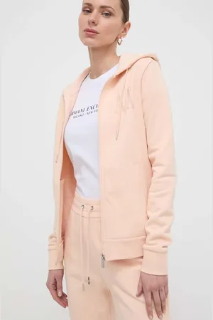 Armani Exchange Felpa in cotone donna colore giallo con cappuccio con applicazione