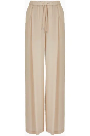 Pantaloni a palazzo in popeline impunturato Donna, Beige