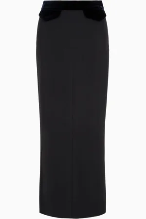 Giorgio Armani Gonna longuette in lana grain de poudre e velluto