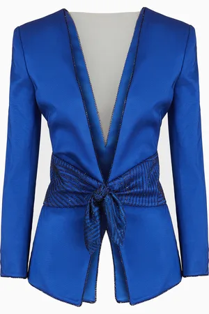 Giorgio Armani Giacca monopetto in seta con cintura ricamata