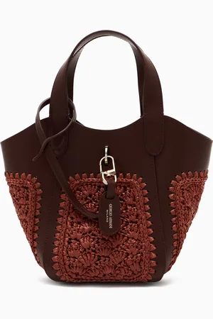 Giorgio Armani Borsa a mano piccola in pelle e rafia punto ventaglio