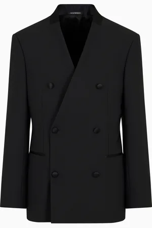 Emporio Armani Blazer doppiopetto in tela bi-stretch di lana vergine con collo in raso