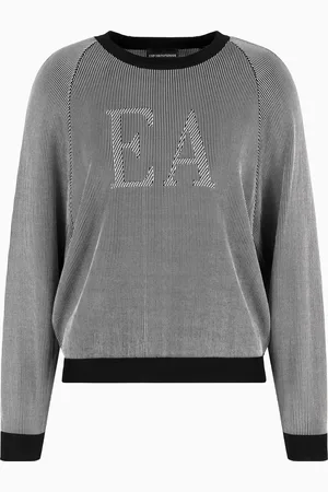 Emporio Armani Maglione a coste inglesi bicolor con logo EA