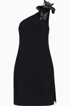 Emporio Armani Abito monospalla in tessuto tecno fluido con maxi fiocco e spille Butterfly