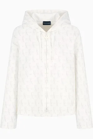 Emporio Armani Felpa con zip e cappuccio in double jersey lettering all over