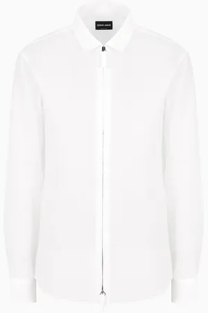 Giorgio Armani Camicia slim fit con zip in cotone seersucker