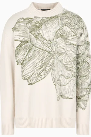 Emporio Armani Maglione in misto alpaca con ricamo fiore e libellula