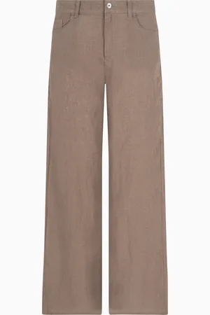 Emporio Armani Pantaloni J33 vita media e gamba cropped svasata in puro lino