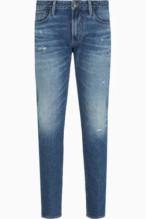 Emporio Armani Jeans J06 slim fit in denim stretch washed con rotture e venature