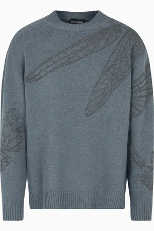 Emporio Armani Maglione in misto alpaca con ricamo fiore e libellula