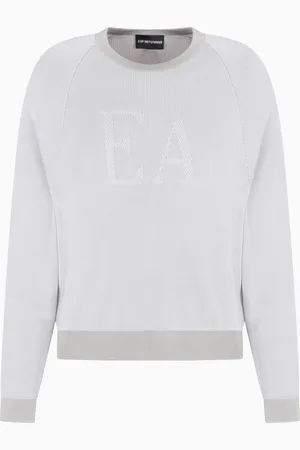 Emporio Armani Maglione a coste inglesi bicolor con logo EA