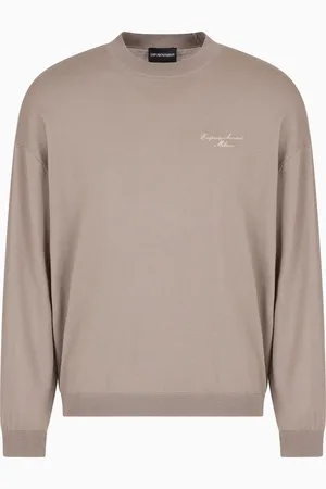 Emporio Armani Maglione in lana vergine rasata ricamo logo corsivo