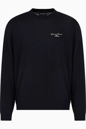 Emporio Armani Maglione in lana vergine rasata ricamo logo corsivo
