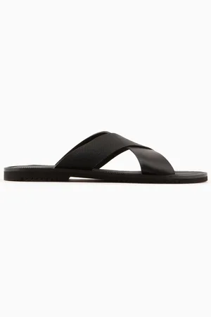 Emporio Armani Sandali crossed in pelle micro perforata eagle all over