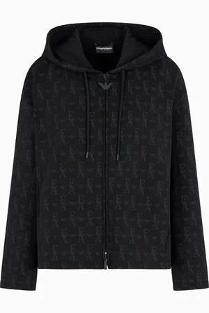Emporio Armani Felpa con zip e cappuccio in double jersey lettering all over
