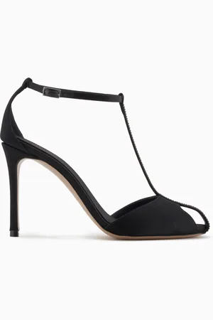 Emporio Armani Sandali a T con tacco in raso e strass