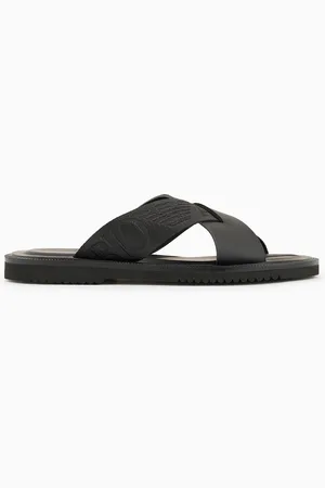 Emporio Armani Sandali crossed in pelle e nastro logato