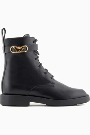 Emporio Armani Stivaletti stringati in pelle con cinturino logato Icon