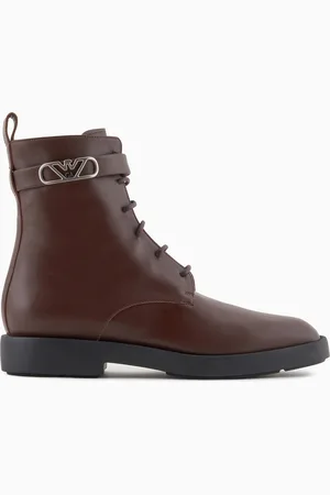 Emporio Armani Stivaletti stringati in pelle con cinturino logato Icon