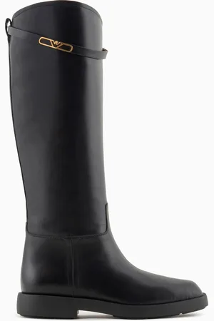 Emporio Armani Stivali in pelle con cinturino logato Icon
