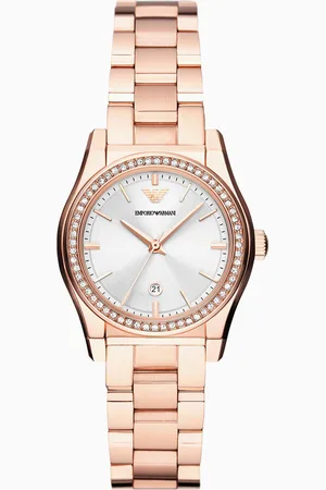 Emporio Armani Orologio a tre lancette con datario in acciaio inossidabile color oro rosa
