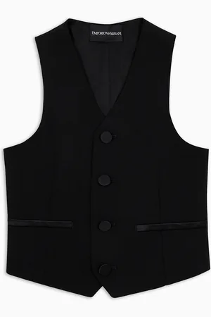 Emporio Armani Gilet monopetto in fresco lana con dettagli in satin