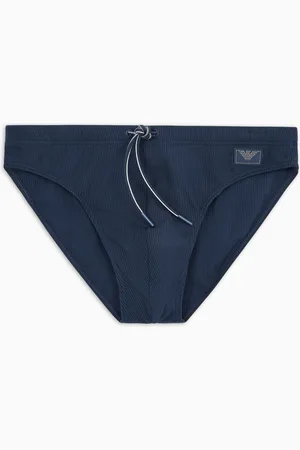 Emporio Armani Costume slip a vita bassa in tessuto piquet Satin label