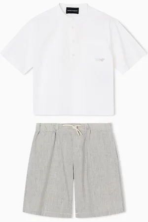 Emporio Armani Completo camicia e bermuda in misto lino