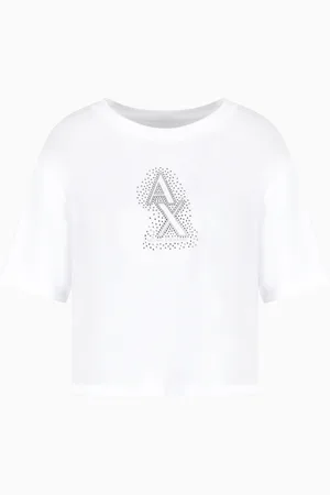 Armani Exchange T-shirt cropped con logo di strass