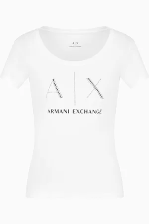 Armani Exchange T-shirt slim fit in cotone pima con logo con strass